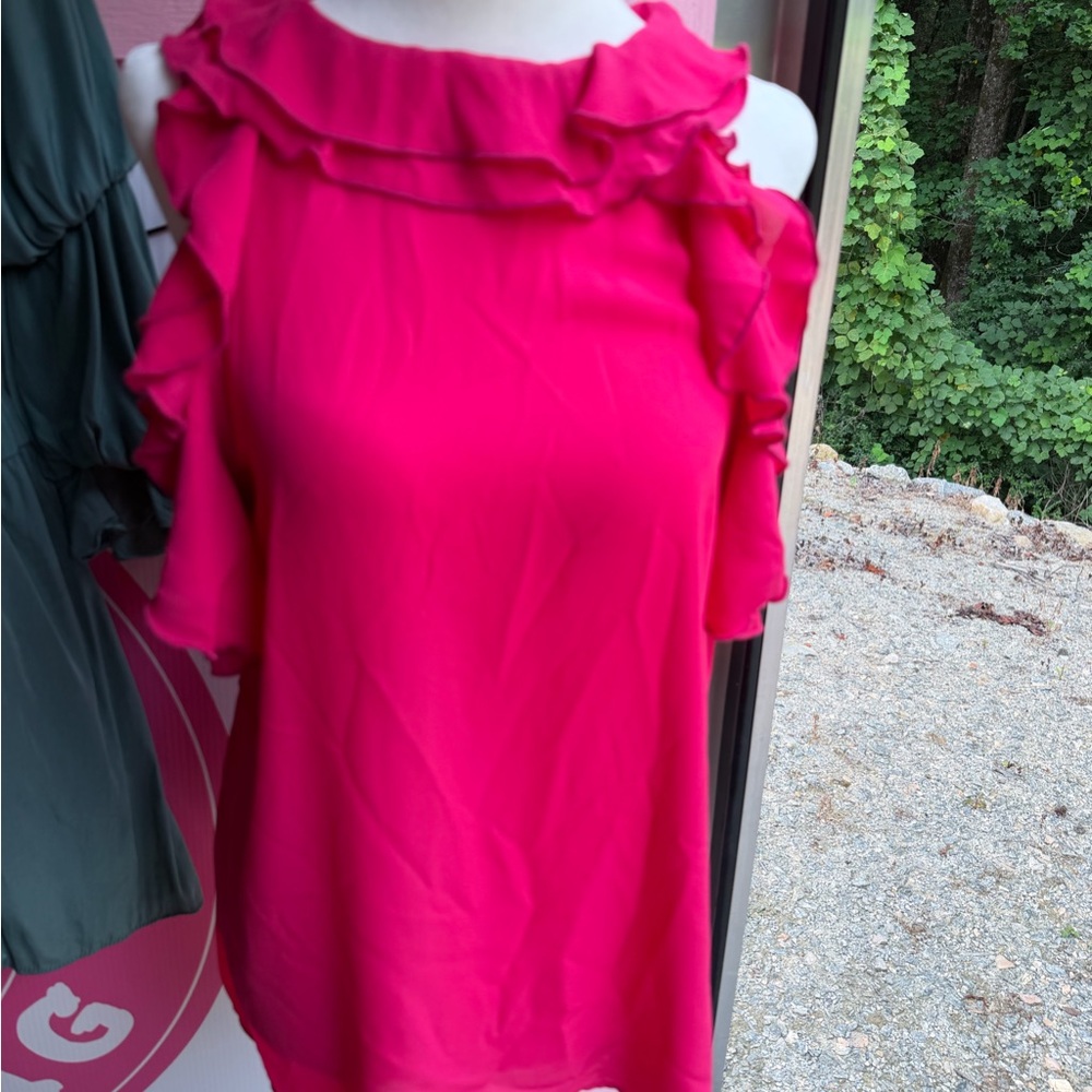 Adora Women’s Ruffle Shoulder sleeveless Top - Hot Pink🌟 NWT